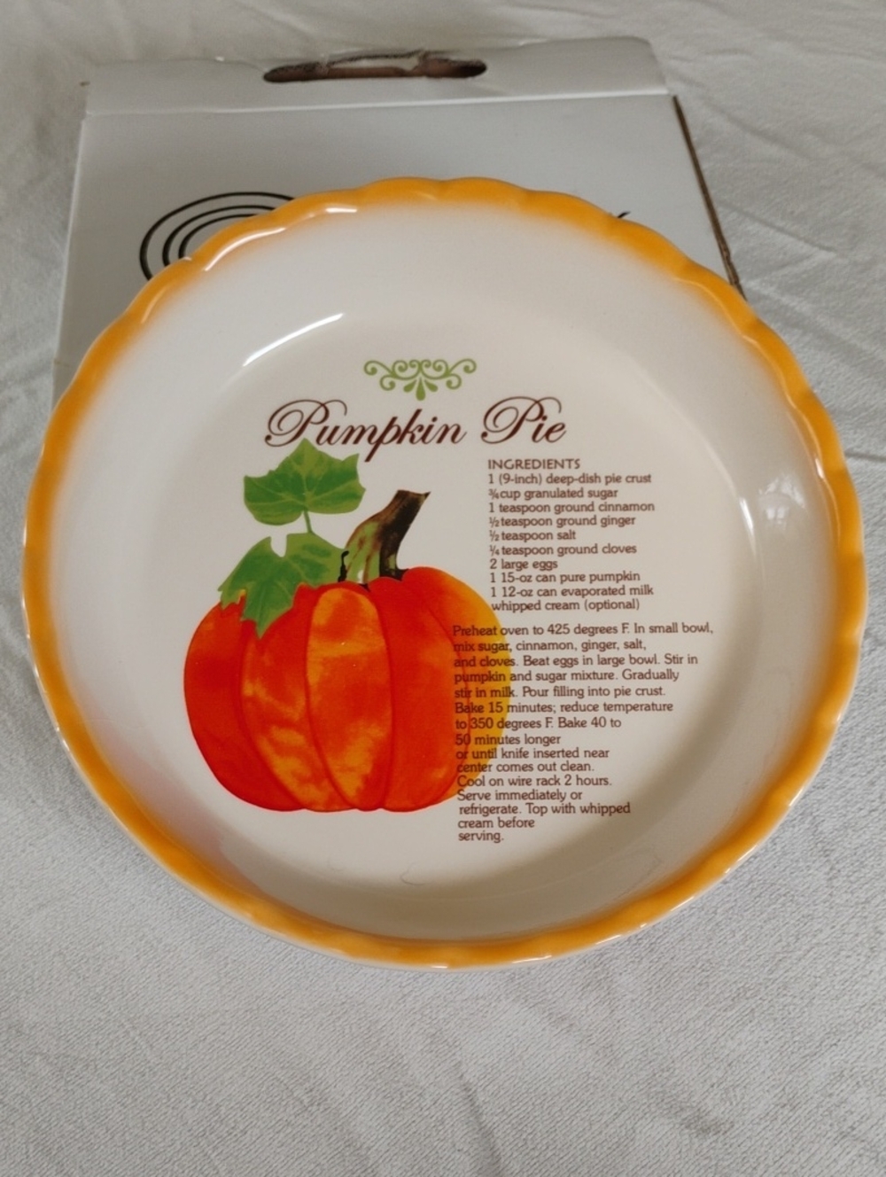 Pumpkin Pie Decorative Ceramic Pie Plate - Orange Trim